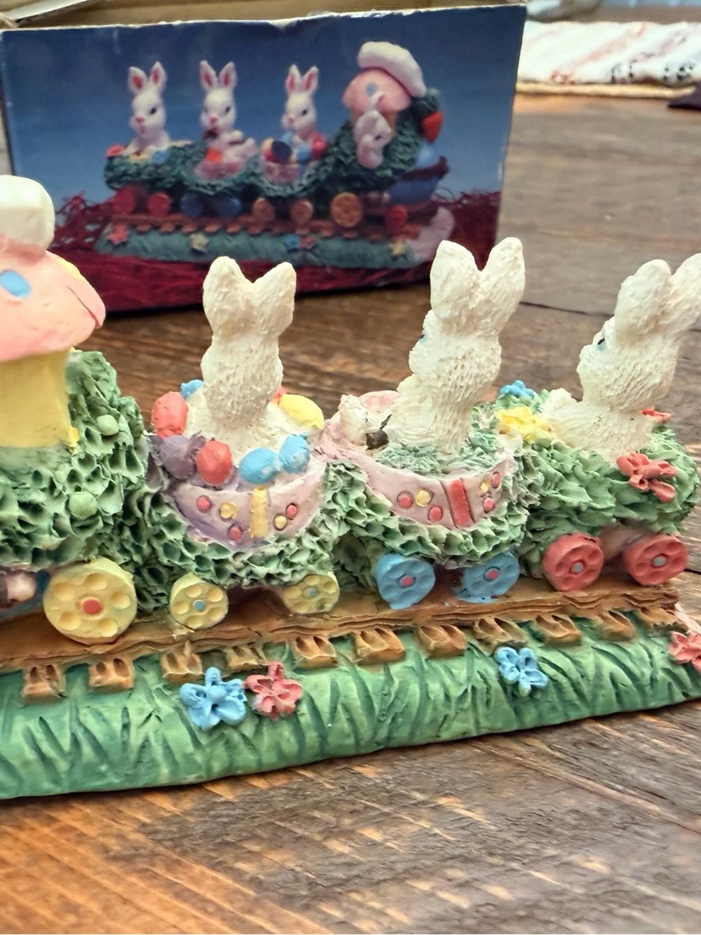 Vintage Nobel Hall Handpainted Bunny Train Figurine Easter Decor 4x2”